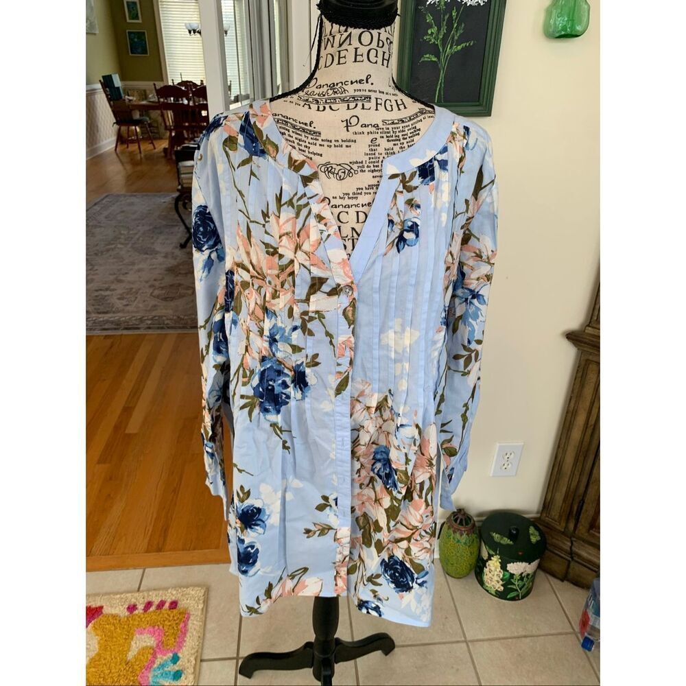 Roaman's Tunic Top Plus Size 2X Pintuck Floral